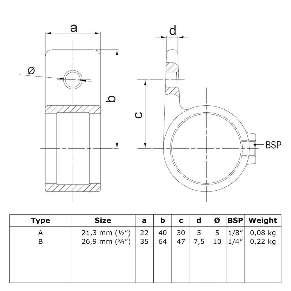 Doos Oogdeel enkele lip-A / 21,3 mm (100 stuks)